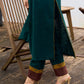 Teal Cotton Straight Pant with Mustard Ajrakh and Brown border