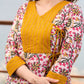 Charming Floral Print Angarkha Kurta featuring Contrast Mustard Embroidered Yoke