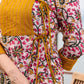 Charming Floral Print Angarkha Kurta featuring Contrast Mustard Embroidered Yoke