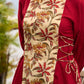 Maroon Cotton Kurta featuring Floral Printed Panel and Waist-Cinching Tie Details