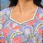 Lilac Bloom Cotton Pleated Dress With Scarlet Floral Print