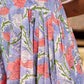 Lilac Bloom Cotton Pleated Dress With Scarlet Floral Print