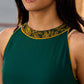 Classic Emerald Flared Rayon Dress With Ajrakh Highlights
