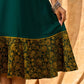 Classic Emerald Flared Rayon Dress With Ajrakh Highlights