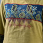 Sage Green Cotton Flared Dress with Contrast Ajrakh Yoke and Cuff Detailing featuring Hand Painting