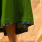 Green Flared Rayon Dress with Handcrafted Ajrakh Collar and Trims