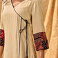 Sand Beige Tie-Up Wrap Rayon Dress With Ajrakh Patchwork Accents