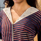 Indigo And Maroon Striped Cotton Dress With Contrast Lace & Hakoba Accents