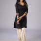 Elegant Black Cotton Ajrakh Collared Tunic Pant Additional