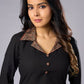 Elegant Black Cotton Ajrakh Collared Tunic Pant Additional