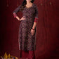 Black & Maroon Ajrakh Hand Block-Printed Kurta with Elegant Embroidery & lace highlights