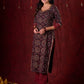 Black & Maroon Ajrakh Hand Block-Printed Kurta with Elegant Embroidery & lace highlights