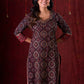 Black & Maroon Ajrakh Hand Block-Printed Kurta with Elegant Embroidery & lace highlights