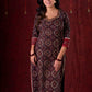 Black & Maroon Ajrakh Hand Block-Printed Kurta with Elegant Embroidery & lace highlights