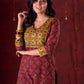 Dual-Tone Ajrakh Cotton Kurta in Maroon & Mustard with Subtle Hand Embroidery