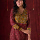 Dual-Tone Ajrakh Cotton Kurta in Maroon & Mustard with Subtle Hand Embroidery