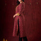 Dual-Tone Ajrakh Cotton Kurta in Maroon & Mustard with Subtle Hand Embroidery