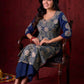 Blue Hand Block-Printed Ajrakh Cotton Kurta with Minimal Embroidery and Applique Sleeves