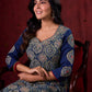 Blue Hand Block-Printed Ajrakh Cotton Kurta with Minimal Embroidery and Applique Sleeves