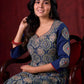 Blue Hand Block-Printed Ajrakh Cotton Kurta with Minimal Embroidery and Applique Sleeves