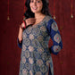 Blue Hand Block-Printed Ajrakh Cotton Kurta with Minimal Embroidery and Applique Sleeves