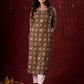 Natural Beige Ajrakh Cotton Kurta with Handcrafted Embroidery all over