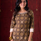 Natural Beige Ajrakh Cotton Kurta with Handcrafted Embroidery all over