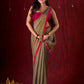 Olive Harmony Dual-Tone Mul Cotton Saree with Fuchsia Border & Graceful Floral Embroidered Pallu