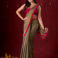Olive Harmony Dual-Tone Mul Cotton Saree with Fuchsia Border & Graceful Floral Embroidered Pallu
