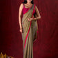 Olive Harmony Dual-Tone Mul Cotton Saree with Fuchsia Border & Graceful Floral Embroidered Pallu