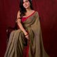 Olive Harmony Dual-Tone Mul Cotton Saree with Fuchsia Border & Graceful Floral Embroidered Pallu