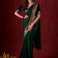 Emerald Bottle Green Silk Blend Saree with Rich Brocade Border & Red Contrast Highlights