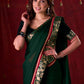Emerald Bottle Green Silk Blend Saree with Rich Brocade Border & Red Contrast Highlights
