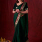Emerald Bottle Green Silk Blend Saree with Rich Brocade Border & Red Contrast Highlights