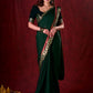 Emerald Bottle Green Silk Blend Saree with Rich Brocade Border & Red Contrast Highlights
