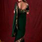 Regal Bottle Green Velvet & Brocade Blouse with Red Contrasting Detailing