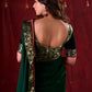 Regal Bottle Green Velvet & Brocade Blouse with Red Contrasting Detailing
