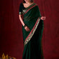 Emerald Bottle Green Silk Blend Saree with Rich Brocade Border & Red Contrast Highlights