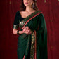 Regal Bottle Green Velvet & Brocade Blouse with Red Contrasting Detailing