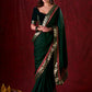 Emerald Bottle Green Silk Blend Saree with Rich Brocade Border & Red Contrast Highlights