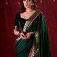 Regal Bottle Green Velvet & Brocade Blouse with Red Contrasting Detailing