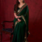 Emerald Bottle Green Silk Blend Saree with Rich Brocade Border & Red Contrast Highlights