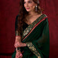Emerald Bottle Green Silk Blend Saree with Rich Brocade Border & Red Contrast Highlights