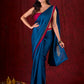 Deep Teal Silk Blend Saree Adorned with Magenta Border & Intricately Embroidered Pallu