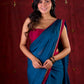 Deep Teal Silk Blend Saree Adorned with Magenta Border & Intricately Embroidered Pallu