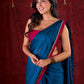 Deep Teal Silk Blend Saree Adorned with Magenta Border & Intricately Embroidered Pallu