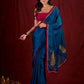 Deep Teal Silk Blend Saree Adorned with Magenta Border & Intricately Embroidered Pallu
