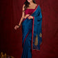 Deep Teal Silk Blend Saree Adorned with Magenta Border & Intricately Embroidered Pallu