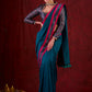 Ocean Turquoise Cotton Saree with Subtle Printed Border and Silk Pink Highlights