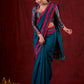 Ocean Turquoise Cotton Saree with Subtle Printed Border and Silk Pink Highlights